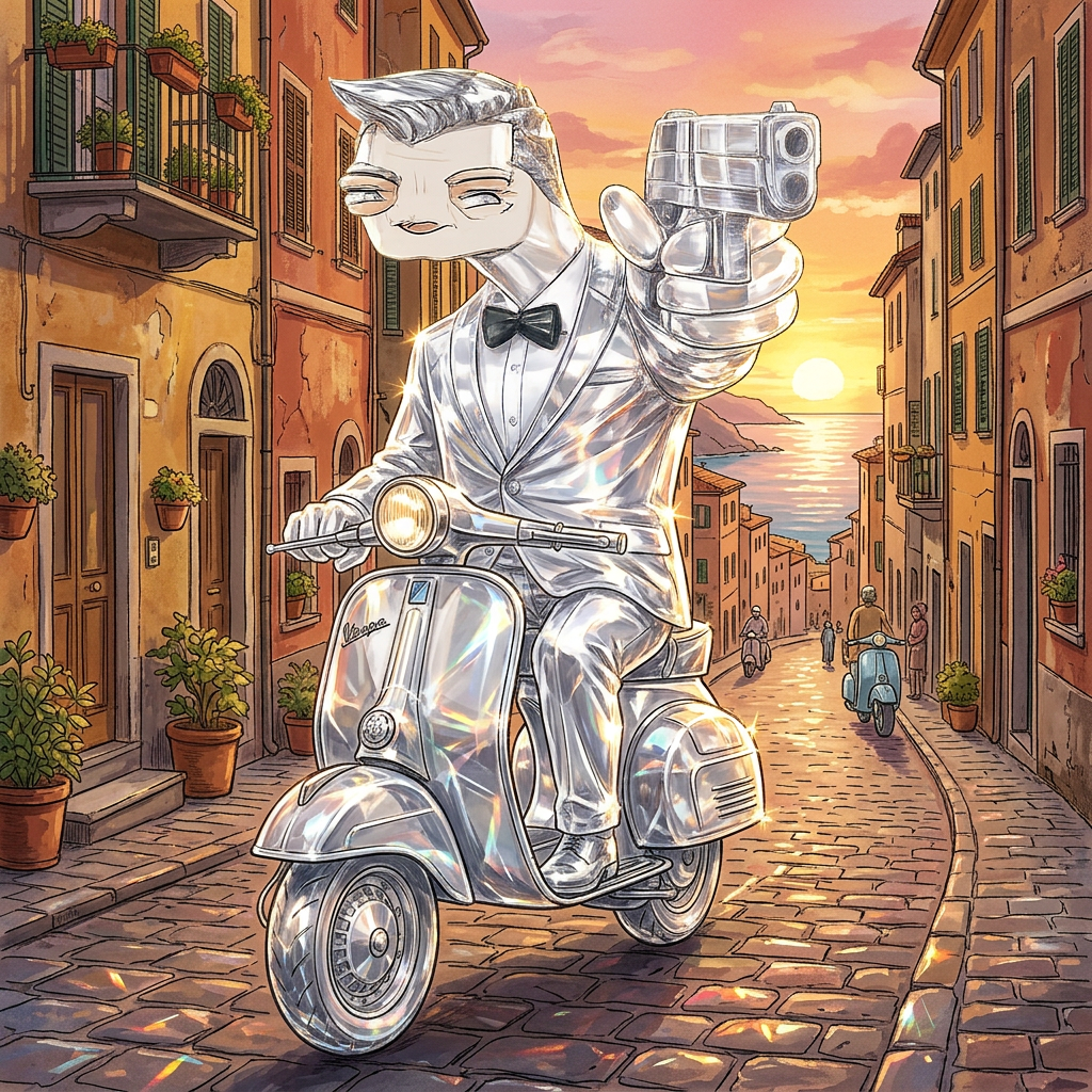 Sunset Scooter — $BOND meme artwork